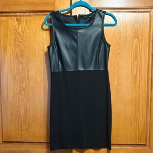 Vegan leather combo sheath dress XS